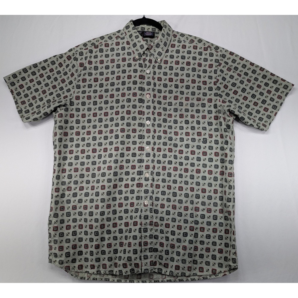 Maui‎ Trading Company Mens Large Short Sleeve Button Down Geometric Print Shirt